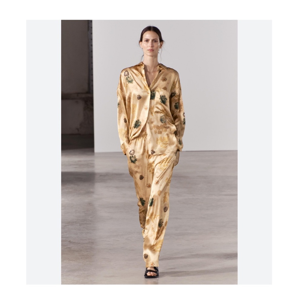 Zara women collection printed 100% silk pants